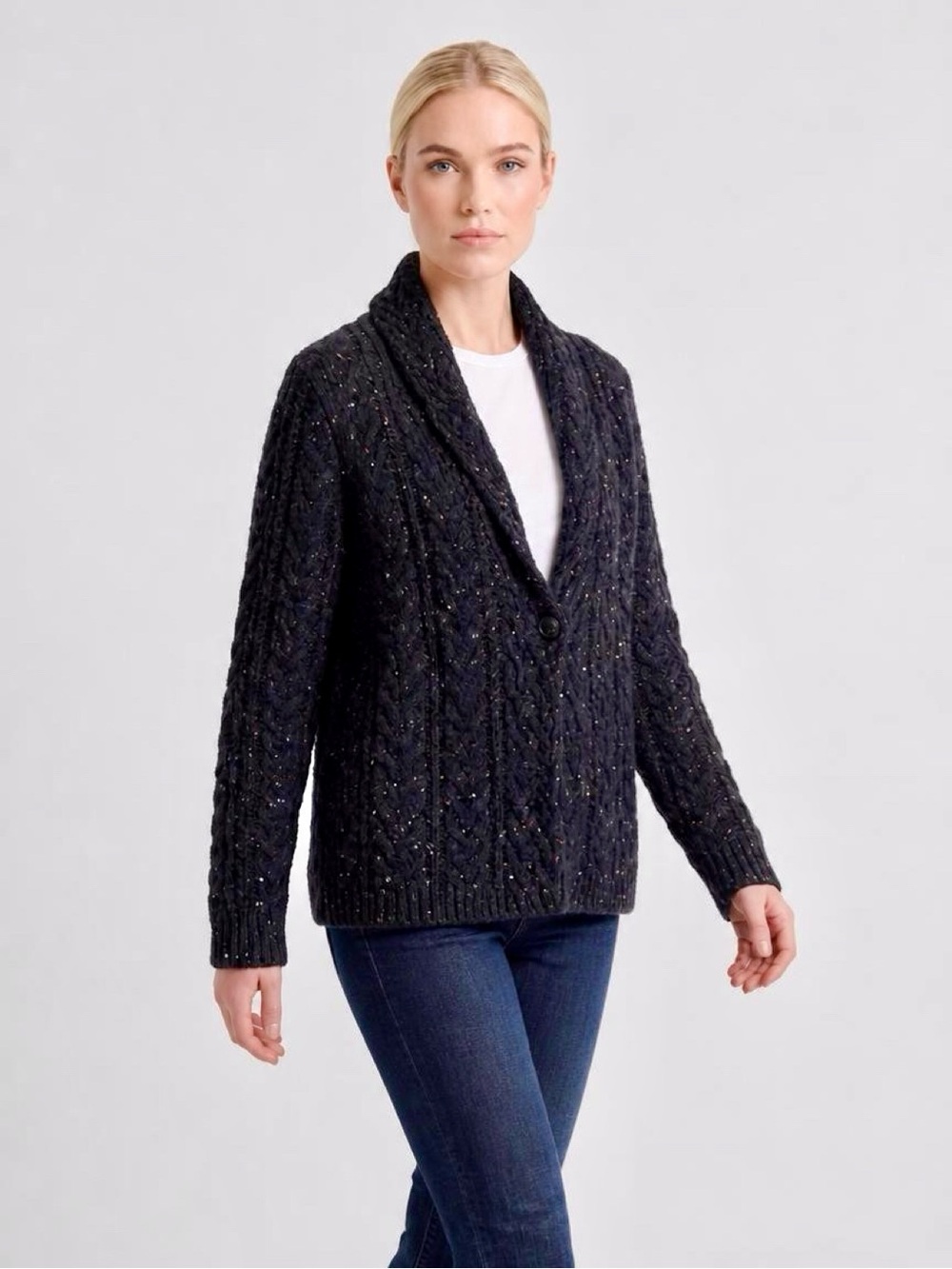 ISLANDER Cardigan Merino Wool Cashmere Blend Charcoal Women Size M
